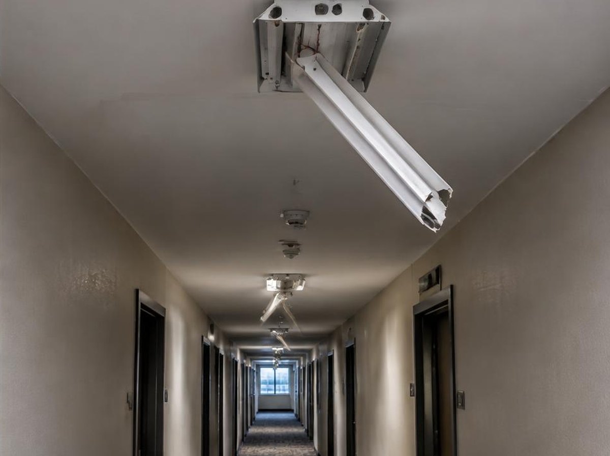 Luminárias de corredor antes do serviço
