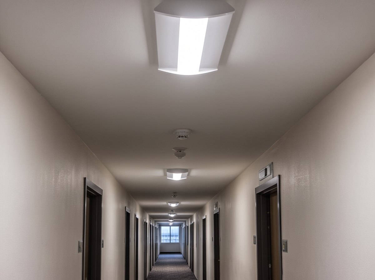 Luminárias de corredor depois do serviço