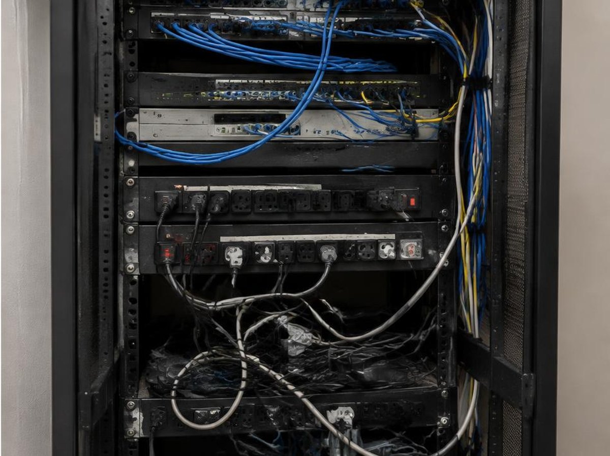 Rack de telecomunicações antes do serviço