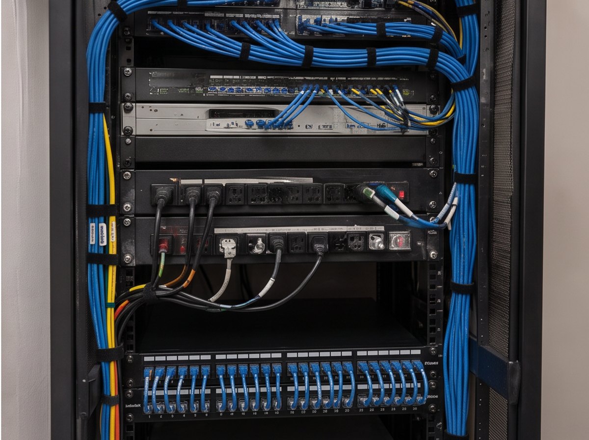 Rack de telecomunicações depois do serviço