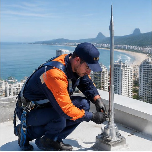 Técnico Kenai inspecionando sistema de SPDA