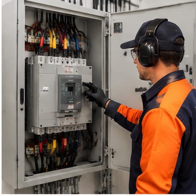 Técnico Kenai inspecionando chave de transferência