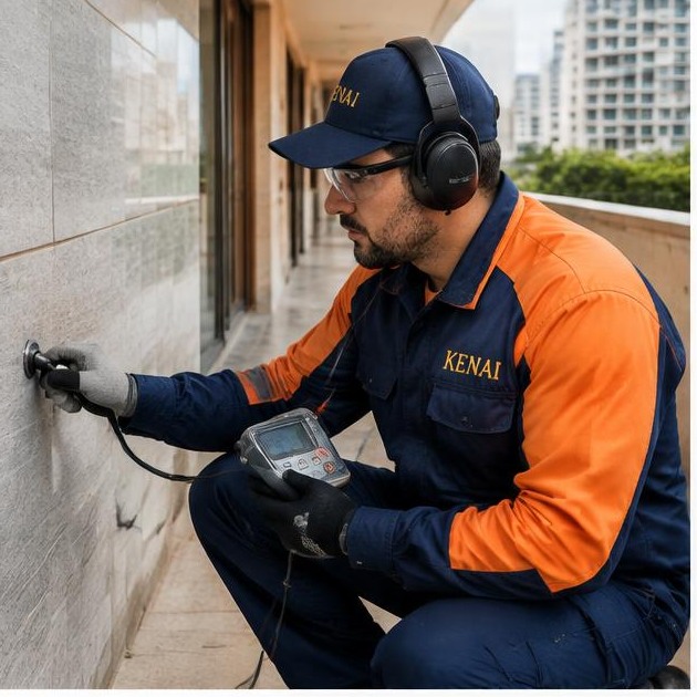 Técnico Kenai localizando vazamento em parede