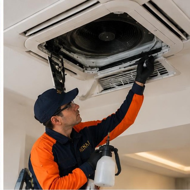 Técnico Kenai higienizando unidade cassete