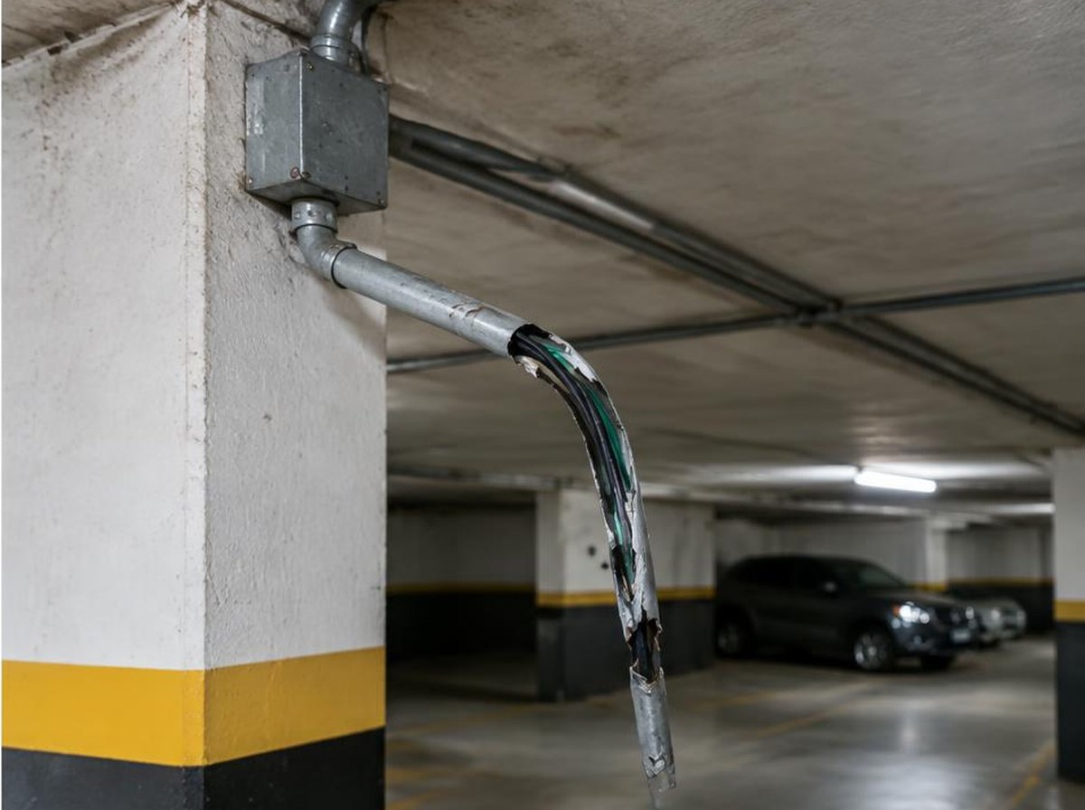Eletroduto da garagem antes do serviço